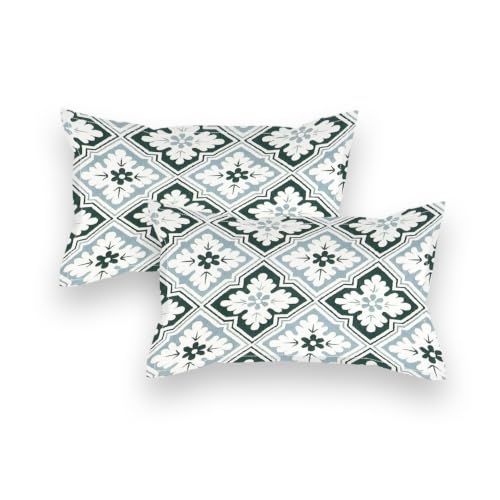 Image of NEW LEAF Premium Cotton Elastic Fitted Bedsheets with 2 King Size Pillow Covers | Double Bed with All Around Elastic 180 TC Supersoft | Size - 72 King Sizex78+10 inches | Sage Green Floral Tile