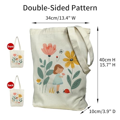 Image of itgowisa Canvas Tote Bag with Zipper Pocket, Travel Shopping Book Bag for Women, Gifts for Teachers, Nurses, Plant Lovers