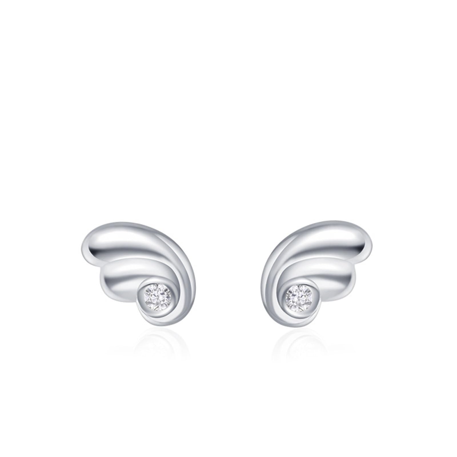 Pendientes de tuerca para mujer, oro blanco y platino, alas de ángel con moissanita