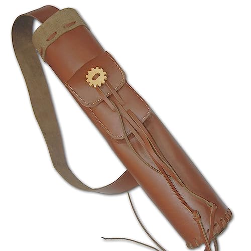 CarolUSA Archery Hunting, Indoor Outdoor Sport, Recurve/Longbow Traditional Hand Tools Craftmanship Vegetable Tanned Leather Shoulder Back Arrow Holder,Quiver,Bag Accessories Pocket (Light Brown)