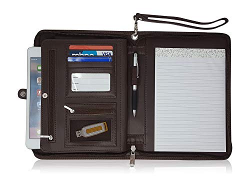 Junior Legal Zippered Business Padfolio With 5X8 Notepad - Dark Brown Pu Faux Leather Portfolio Binder & Organizer Folder With 8 Inch Tablet Sleeve By Lautus Designs #TOP4