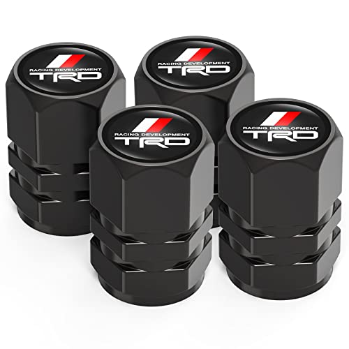 4PCS Alloy Tire Valve Caps, Valve Stem Caps Compatible with Toyota TRD Sequoia Tundra Tacoma 4Runner Trucks, Leak-Proof Dust Caps for Car Tyres, Black