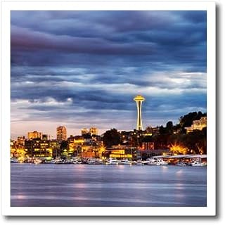 6x6 Iron on Heat Transfer for White Material - Washington, Seattle, Evening Light Over Seattle Downtown. Cities