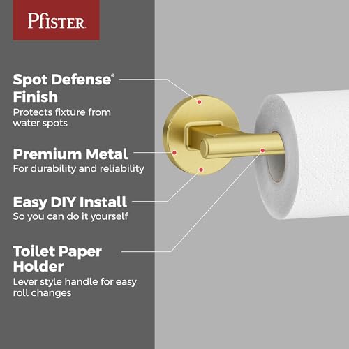 Pfister Capistrano Wall Mounted Toilet Paper Holder Brushed Gold Finish Bathroom Tissue Roll Holder Premium Metal Construction Farmhouse Industrial Design BPHCSO0BG by Pfister - Image 2