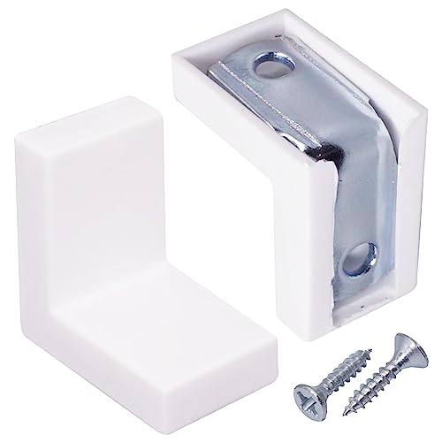 SKIR'CO 20 staffe per mensole, 20 x 20 mm, giunto ad angolo retto in metallo con coperture in plastica bianca, staffe angolari a 90 gradi, viti incluse