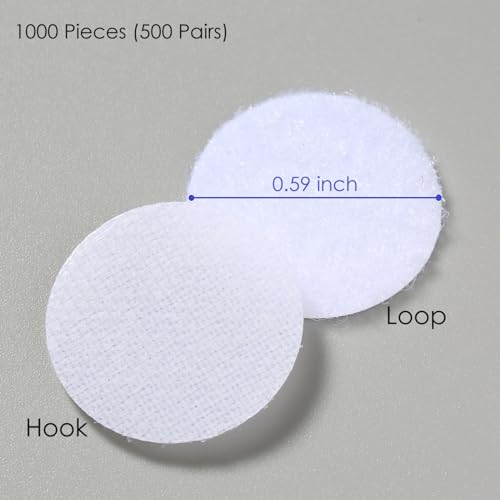 1000 Pcs (500 Pairs) 0.59inch Diameter Hook and Loop Fastener Self Adhesive Round Circle Sticky Sticker Dots for Arts and Crafts School Classroom Home and Office Use, White