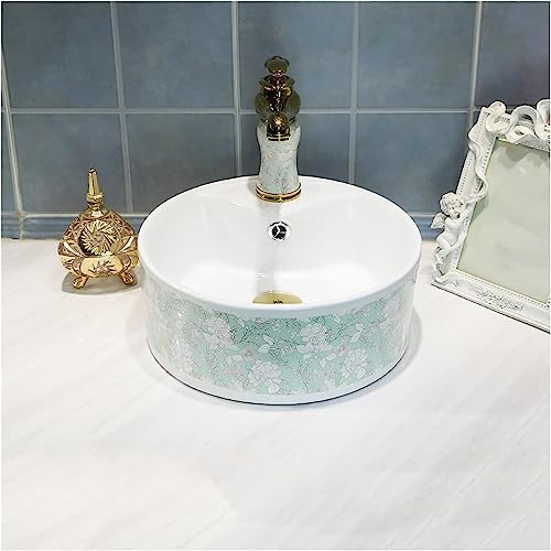 asdchZen Fregadero De Cerámica Vintage con Textura De Ladrillo, sobre Encimera, con Grifo Y Desagüe Emergente, A, B