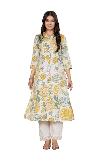 Image of Pistaa's Women's Floral Print A-Line Kurta with Lace Palazzos