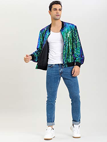 Lars Amadeus Men's Varsity Jacket Halloween Party Disco Shiny Sparkly Glitter Bomber Sequins Jacket3