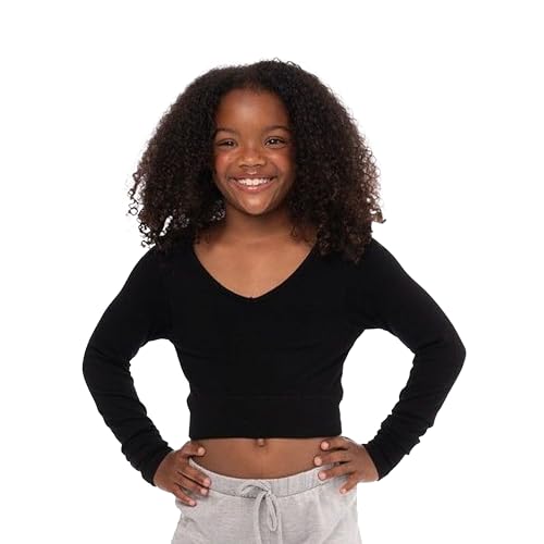 Girls Ribbed Long Sleeve V Neck Crop Top – Long Sleeve Shirts and Crop Tops for Girls Ages One Size 10-142