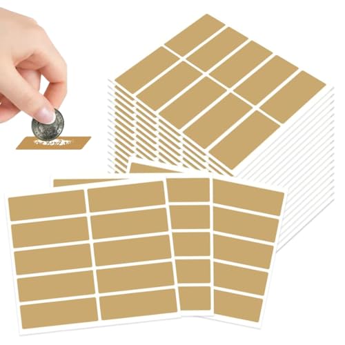 YAZWUR 20 Feuilles Autocollants à Gratter Rectangulaires pour Jeux, DIY, Bons de Voyage, Cadeaux, Surprises (48 x 15mm) (Doré)