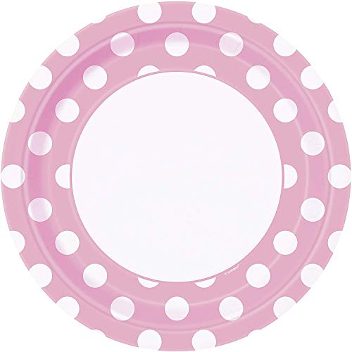 Unique Industries, Polka Dot Paper Plates, 8 Pieces - Light Pink