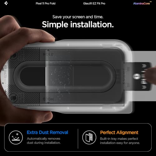 Image of Spigen GlasTR EZ FIT Pro Screen Protector for Pixel 11 Pro Fold | Aluminum Enhanced 10H+ tempered glass, GlasTR EZ Fit auto align tray, 100% clarity, Original touch, Case-friendly, 2Pack