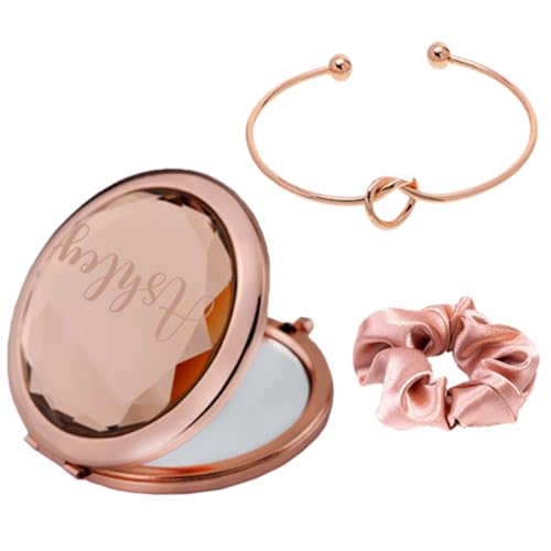 Akubi Personalized Graduation Gifts for Her Rose Gold Compact Mirror Love Knot Bracelets Scrunchies,Custom Graduation Travel Gifts for Women 2023 High School College Graduation Party Favor Gifts