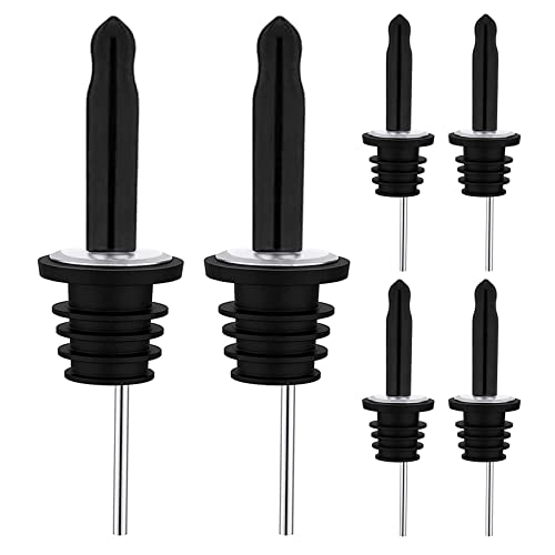 Image of Pafusen 6 Pack Liquor Bottle Pourers, Liquor Pour Spout for Liquor Bottles, Stainless Steel Olive oil Dispenser Spout, Alcohol Pourer Spouts Dust Caps Long Covers, Sliver
