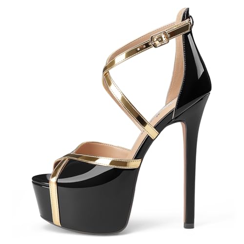 Oh Mispares Stiletto High Heel Sandals Platform Peep Toe Gold Crisscross Strappy Buckle Comfy 6 inch Heeled Spring Summer Sandals for Women Dressy2