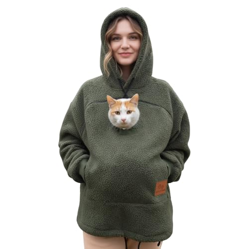 Cat Pouch Hoodie Pet Carrier Hoodie Zipper Pet Care Hoodies Fuzzy Hooded Sweatshirt With Zip Kangaroo Unisex Outdoor Green