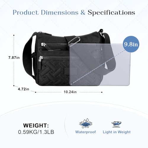 Crossbody Bag for Womens Multi-Pocket Shoulder Handbags Nylon Waterproof Messenger Bag Lightweight Casual Purse3