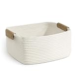 Aufbewahrungskorb Aus Baumwolle, Aufbewahrungskorb Geflochten mit Ledergriffe, Stapelbare Häkelkorb, Aufbewahrungskörbe Bad, Gewebter Baumwollkorb Ordnungsboxen Küche Windel (Weiß, 1er)