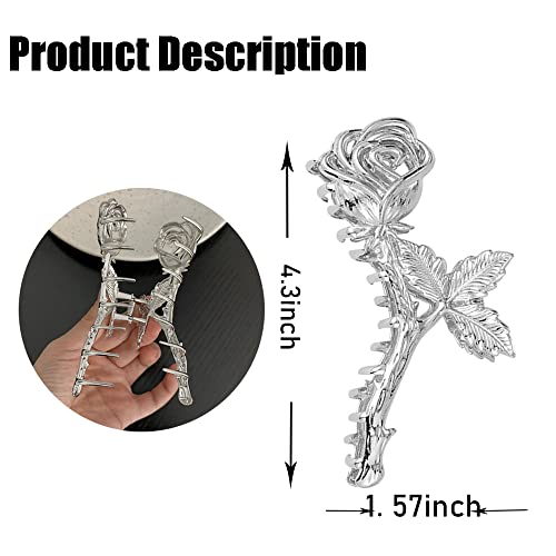 Flower Hair Claw Clips Metal Silver Rose Hair Clips Large Non-Slip Headdress Hair Crab Clip Thick Hair Jaw Clips Hair Strong Grip Clips Hair Accessories For Women And Girls #TOP2