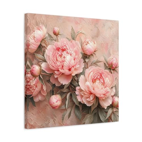 Toile carrée pivoines roses 50x50 cm pour habiller un mur vide de salon