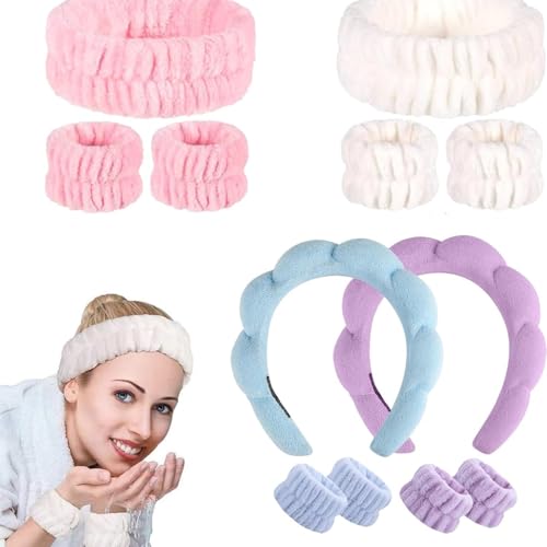 thick headband white headband spa headband and wristband set Face Wash Headband and Wristband Set Spa Wristbands Set Women’s 2Pcs Spa Headband Wrist Washband