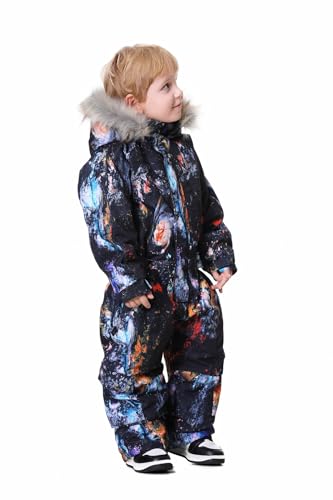 Bluemagic Kid's Girl Boy One Piece Snowsuits Ski Suits Waterproof Overalls Jackets Snowboarding (125cm,Graffiti Wall) - Thumbnail 2
