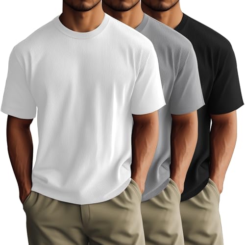 3-Pack Men's Ribbed Casual Breathable T-Shirts