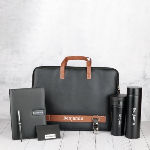 Image of Personalised 7 in 1 Corporate Gift Set which Includes Diary,Keychain, Bottle,Cardholder ,Metal Pen,Laptop Bag & Tumbler. Gift Set for, Employee of The Month, Corporate Gift for Clients .