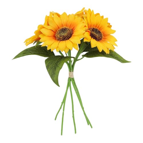 FUTUREORYY 5 tallos de girasol artificiales, arreglo floral realista para decoración de mesa, hotel y oficina, como decoración de fotos para bodas, decoración de primavera para el hogar