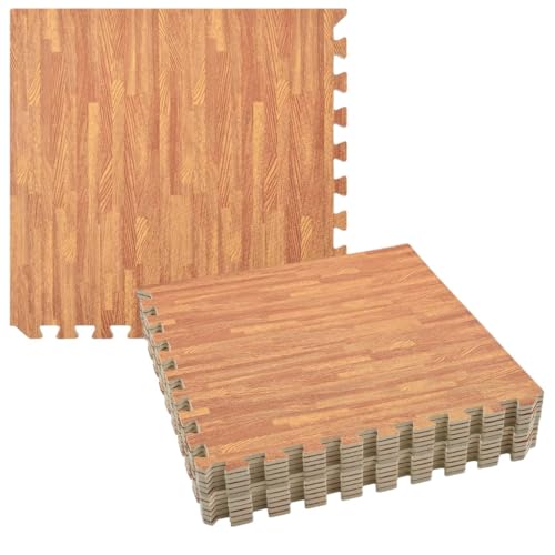 12x Esterilla de Fitness y Ejercicios Gimnasio Tatami Puzzle 60x60cmx1cm Alfombra Espuma Suave Máxima protección. Fácil Limpieza con Bordes incluidos Antideslizante (Marron Efecto Parqué)