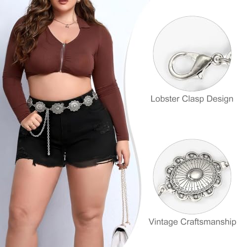 Image of WHIPPY Women Concho Chain Belt Metal Link Western Cowgirl Turquoise Chain Belt for Dress