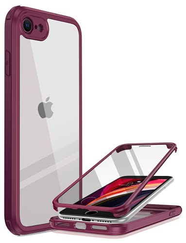 Image of Miracase iPhone SE Case 2020 2022 / iPhone 8 Case with Built-in Glass Screen Protector, iPhone SE Phone Case 3rd Generation / 2nd Gen Slim, Full-Body Protective Cover for SE /8, Plum