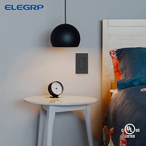 ELEGRP Matte Black Single Pole Decorator Light Switch, 15Amp, 120-277V, Decorative Paddle Rocker Switch Replacement, On/Off Wall Switch, Self-Grounding, Residential/Commercial Grade, UL/CUL (5 Pack)