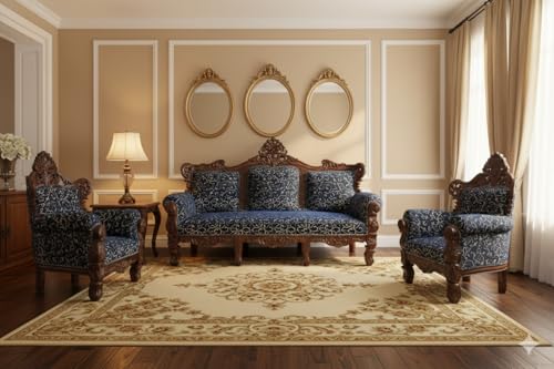 Image of Luxury Wooden Teakwwood Five Seater Sofa Set for Living Room (Honey Brown) Solid Wood Outdoor Chair 5 Seater Sofa | (23)