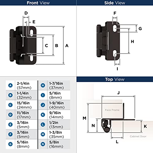 Image of Amerock 1 Pair 1 /2 inch Overlay Oil-Rubbed Bronze Partial Wrap Cabinet Hinge | Self-Closing Steel Cabinet Hinge for Kitchen and Bathroom Cabinet Doors with a 1 /2 inch (13 mm) Overlay, Partial Wrap