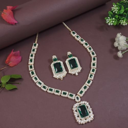 Image of I Jewels Gold Plated Stylish Design Crystal Diamond Necklace & Earrings Jewellery Set for Women