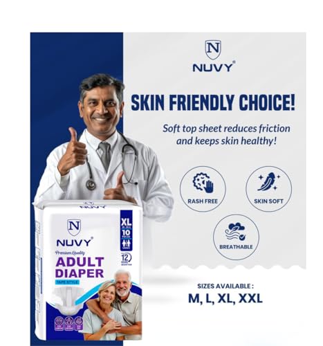 Image of Adult Diaper Tape XL (Waist Size -46 inch to 64 inch) 10 Units, 12Hours Leak Proof Protection, Odour Free