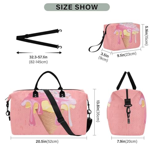 Hipster Ice Cream 3d Travel Duffle Bag Gym Bag Weekender Bags with Toiletry Bag Travel Trip Tote Bag3