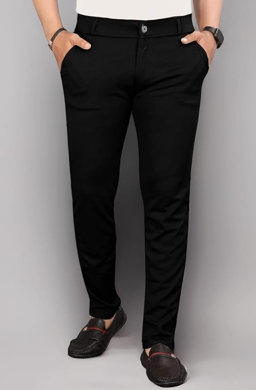 Image of VIJETA Garments for Men Lycra Blend Formal Trousers ? Smart Fit Office Wear Pants with Elastic Waistband & Zip Fly