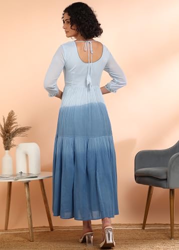 Image of Maaesa Women Embroidered Cotton Flared Dress