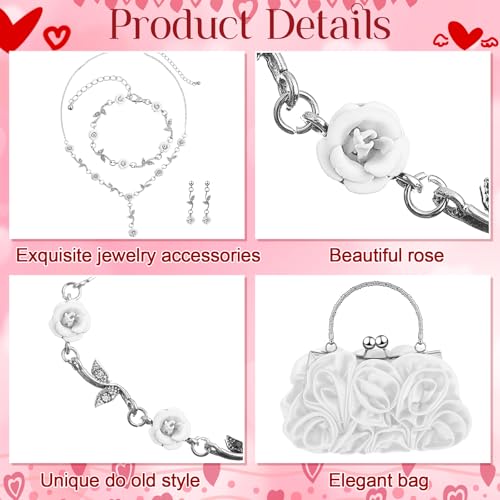 Image of Hicarer 5 Pcs Women Rose Clutch Purse Rose Jewelry Accessories Set