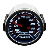 35 PSI Turbo Boost/Vacuum Gauge Meter Kit Includes Mechanical Hose & T-Fitting - Black Dial - Clear Lens 2' 52mm 12V Universal for Car Truck