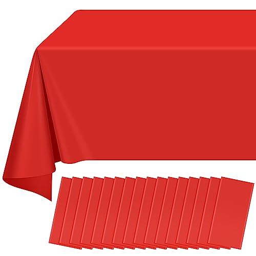 Image of 16 Pack Red Plastic Tablecloth for Rectangle Tables, Premium Decorative Red Disposable Table Cloths for Parties, Rectangle Party Table Cover for Birthday, Wedding, Christmas, Anniversary, 54 x 108Inch