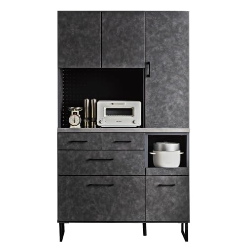 アルファタカバ 食器棚 キッチンボード レンジ台 幅105cm 幅105 キッチンボード フィナーレ 石目調 グレー 完成品 日本製 国産 木製 セラミック調 おしゃれ ステンレス天板 大型レンジ台対応 モダン カップボード 引き出し 収納 コンセント付