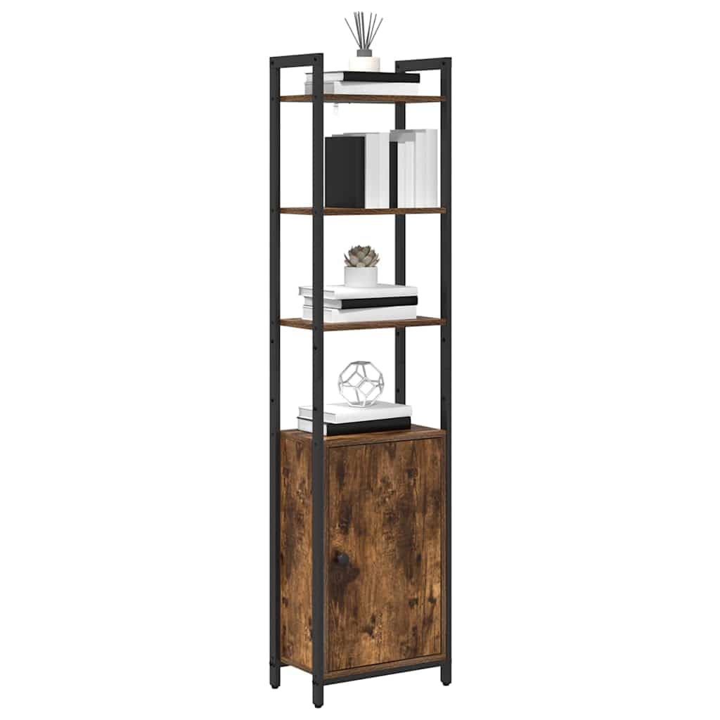Regał na książki dąb wędzony, 40 x 24 x 161 cm, materiał drewnopochodny, regał stojący z 6 półkami i drzwiami, nowoczesny regał na książki do domowego biura