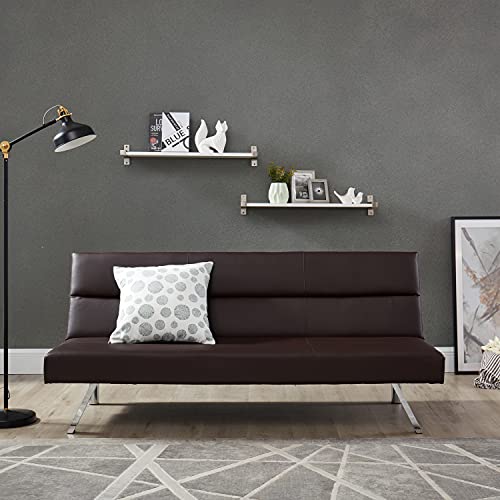 Naomi Home Zoe Futon Sofa Bed, Espresso, Faux Leather, 68.9" L x 31.80" W x 30.7" H
