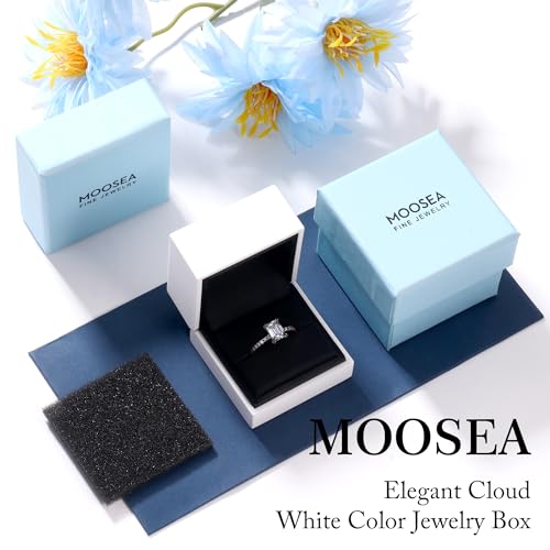 MOOSEA Emerald Cut Moissanite Engagement Ring, 2ct D Color VVS1 Clarity Lab Created Moissanite, 14K White Gold Vermeil Double Claw Solitaire, Size 4-11 7