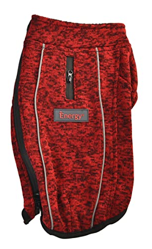 iEnergy™ OSC isolierende und warme Outdoor-Hundejacke mit Fleece-Innenfutter, windabweisender, ultraleichter und reflektierender Hundemantel, Ganzjahres-Hundeviespullover (Rot, Extra, Extra Groß)
