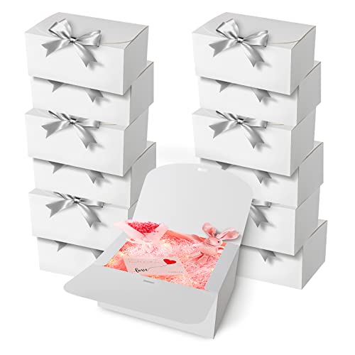 Icokin 12 Pcs Gift Boxes With Lids, 10X10X4 Inch White Gift Boxes For Present, Kraft Paper Gift Box With Ribbon , Bridesmaid Proposal Box For Wedding, Birthday, Party, Packaging,Baby Shower，Present Crafting #TOP10